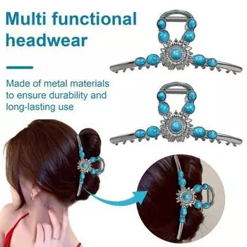 1/2/3 шт. Большие заколки-краб для волос, металлические, бирюзовые, синие, каменные, нескользящие, зажимы для волос, женские, заколки, аксессуары для волос 1pc