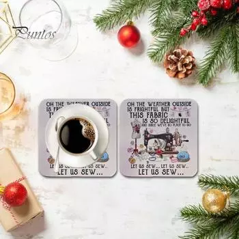 1/2/3 шт. Давайте сошьем печатные подставки для стаканов, швейная машина, набор подставок для стаканов с принтом, дизайн, ткань, декор стола, домашнее шитье, подарки A