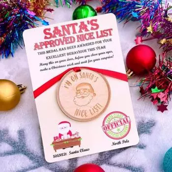 1/2/3 шт. Деревянный значок Санты для рождественских коробок, памятная медаль из дерева ручной работы 1pc