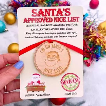 1/2/3 шт. Деревянный значок Санты для рождественских коробок, деревянная памятная медаль ручной работы с открыткой, сувенир Санта-Клауса, рождественский подарок 1pc