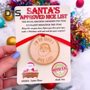 1/2/3 шт. Деревянный значок Санты для рождественских коробок, деревянная памятная медаль ручной работы с открыткой, сувенир Санта-Клауса, рождественский подарок 1pc