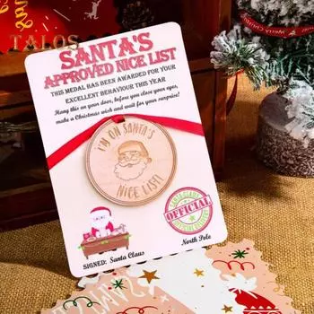 1/2/3 шт. Деревянный значок Санты для рождественских коробок, деревянная памятная медаль ручной работы с открыткой, сувенир Санта-Клауса, рождественский подарок 1pc