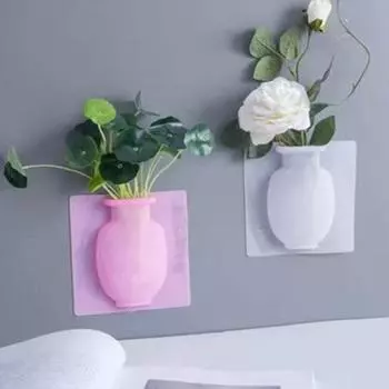 1/2/3 шт. настенное крепление силиконовая ваза многоразовая самоклеящаяся для домашнего офиса внутреннего холодильника окна настенные подвесные растения ваза для цветов наклейка украшение 3 Pcs белый