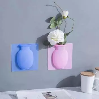 1/2/3 шт. настенное крепление силиконовая ваза многоразовая самоклеящаяся для дома, офиса, холодильника, окна, настенные растения 3 Pcs белый