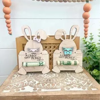 1/2/3 шт. Пасхальный кролик держатель денег деревянный кролик настольный знак держатель денег домашний офис украшение рабочего стола праздничный подарок деньги 1pc синий