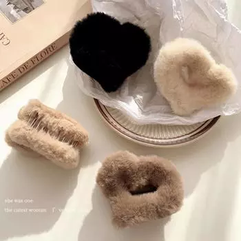 1/2/3 шт. плюшевые заколки для волос в форме сердца для женщин, осенне-зимние меховые заколки для волос в виде краба, элегантные когти для волос в виде акулы, головные уборы, аксессуары для волос