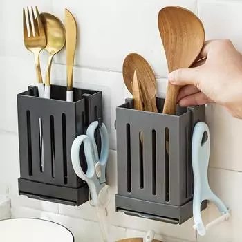 1/2/3 шт. Подставка для кухонных принадлежностей, многофункциональная, сушильная, держатель для палочек для еды, настенный, отдельно стоящий, пластиковый держатель для хранения столовых приборов 1pc серый