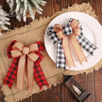 1/2/3 шт. Рождественский бант, винтажный рождественский галстук-бабочка в клетку, венок, украшение для упаковки подарков, верхушки дерева, входной двери, украшения дома 1pc чёрный