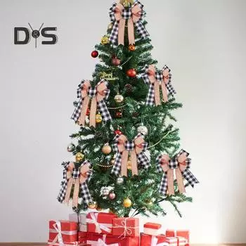 1/2/3 шт. Рождественский бант, винтажный рождественский галстук-бабочка в клетку, венок, украшение для упаковки подарков, верхушки дерева, входной двери, украшения дома 1pc чёрный