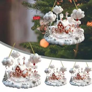 1/2/3 шт. Рождественское украшение 2D Акриловый зимний снежный деревенский домик Подвеска Рождественская елка 1pc
