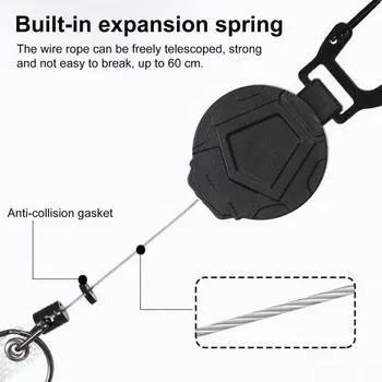 1/2/3 шт. выдвижной брелок стальной шнур прочный держатель значка пружинный механизм многоцелевой зажим карабин 1pc чёрный