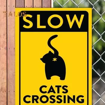 1/2/3 шт., знак «Медленные кошки переходят дорогу», деревянный, черный, с изображением котенка, креста, предупреждающий знак, домашний офис, деревенский фермерский дом, настенный знак, украшение, орнамент 1pc