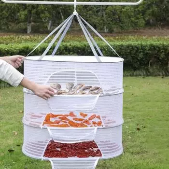 1/2/3-слойная подвесная сетчатая сушильная корзина U-образная конструкция на молнии для еды, рыбы, одежды, подвесная сетка для сушки, уличная складная подвесная сетчатая сушилка Single layer белый