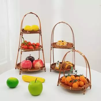 1/2/3-уровневый поднос для хранения, плетеные корзины из бамбука, тарелка для фруктов, хлеба, закусок, кухонный стол, столовая, корзина для пикника, органайзер