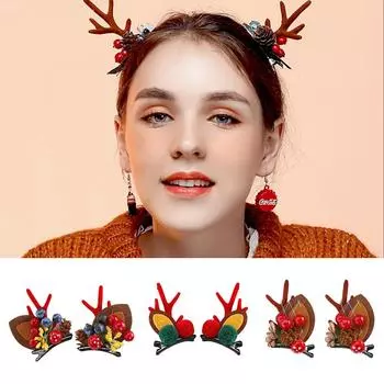 1/2/3 пары рождественских заколок для волос для девочек, рог оленя, боковая челка, заколка для волос для женщин, милый мультяшный лось, утиный рот, заколка для волос на Рождество