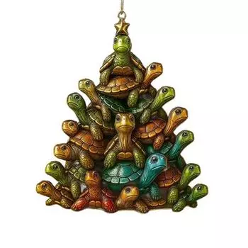 1/2/3Pcs Christmas Pendant Sea Turtle Shape Acrylic Bright Color Hanging Ornament with Lanyard Holiday Decor 1pc