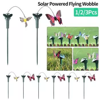 1/2/3Pcs Solar Powered Flying Humming Bird Dancing Fluttering Butterflies Ornaments Waterproof Garden Yard Home Farmland Decor