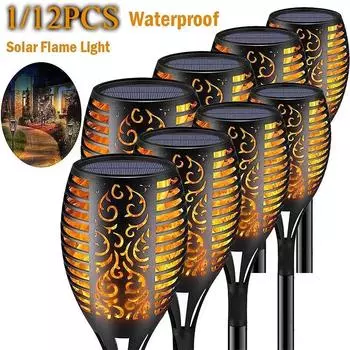 1/2/4/6/8/10/12 шт. Солнечный факел с мерцающим светом, водонепроницаемый светильник для украшения сада, уличной лужайки, дорожки, двора, патио 1PC