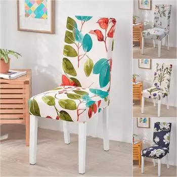1/2/4/6 шт., чехол для обеденного стула с цветочным принтом, эластичный чехол для кухонного стула из спандекса, нескользящие съемные чехлы для офисных стульев 1Pc