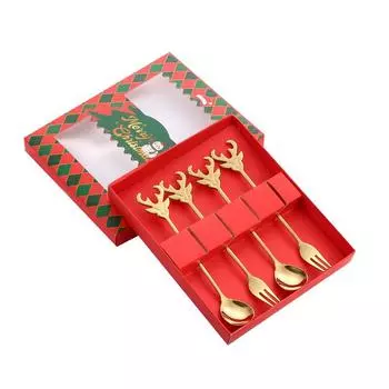 1/2/4/6 шт. креативный рождественский набор столовых приборов в виде головы оленя, кондитерские вилки и чайные ложки, аксессуары для кухни и бара из нержавеющей стали 2Pcs