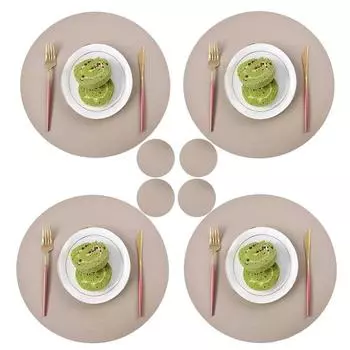 1/2/4 комплекта круглых подставок цвета хаки и подстаканников, роскошные формованные подставки из искусственной кожи для кофейного столика, подставки для кафе, кухонные аксессуары 1set