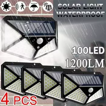 1/2/4 шт. 100 светодиодных солнечных фонарей, наружное охранное освещение, ночник, водонепроницаемый PIR датчик движения, настенный светильник, садовая лестница, коридор, двор, лампа 1pcs