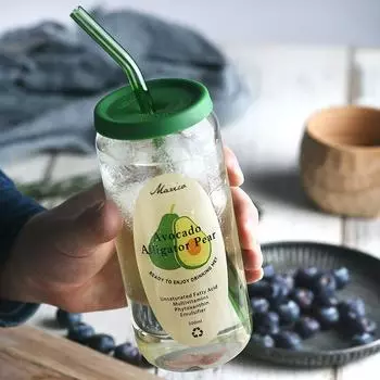 1/2/4 шт 500 мл стеклянная трубочка стакан авокадо узор с силиконовой крышкой чашка для холодного кофе кружка для сока молочного чая