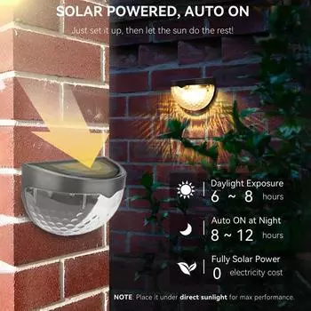 1/2/4 шт., 6 светодиодов на солнечной батарее, полукруглая лампа для забора, уличный свет и тень, ночник, черно-белый настенный светильник, патч, капля воды, лестничная лампа 1pc