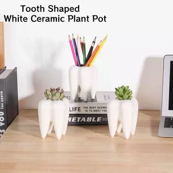 1/2/4 шт. керамический цветочный горшок в форме зуба, горшки для суккулентов, держатель для зубных щеток, мини-домашний декор, настольный горшок для цветов(Без растений)
