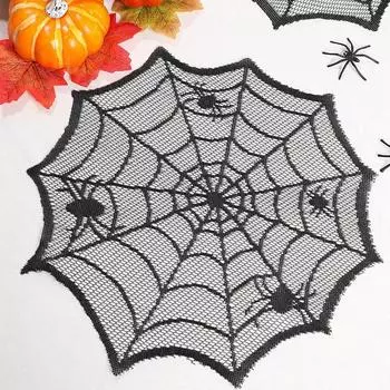 1/2/4 шт. Коврик для еды в виде паутины на Хэллоуин, диаметр 30 см, черный кружевной коврик для еды 1PC