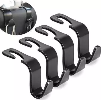 1/2/4 шт. Крючки для сумок Автомобильные зажимы Органайзер для подголовника переднего сиденья Автомобильные вешалки для хранения вещей Аксессуары для интерьера автомобиля 1PCS чёрный