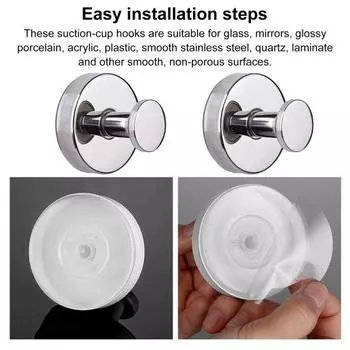 1/2/4 шт. крючки на присосках, устойчивые к коррозии, грузоподъемность 15 фунтов, съемные крючки для полотенец, настенные вешалки для ванной комнаты 2pcs серебряный
