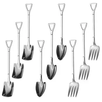 1/2/4 шт. Лопата Ложки Вилка Чайные ложки из нержавеющей стали Креативная кофейная ложка для мороженого Десертная ложка Посуда Набор столовых приборов 1PC