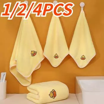 1/2/4 шт., полотенца с принтом утки из микрофибры, впитывающие мягкие детские милые полотенца, носовой платок, полотенце для ванной комнаты для дома 1PC жёлтый