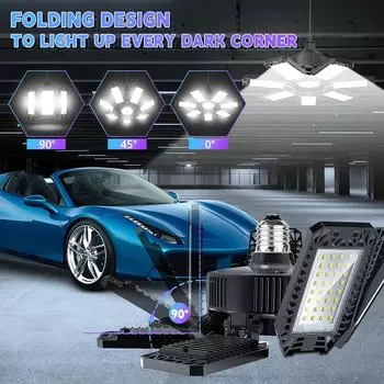 1/2/4 шт. Регулируемые панели 7+1 с деформируемыми светодиодными гаражными светильниками 6500K, потолочные светильники E26 E27 для мастерской, хранения