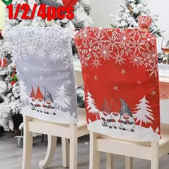 1/2/4 шт. Рождественский чехол на стул Санта-Клаус с принтом снежинок на спинку сиденья Кепка для украшения дома в помещении вечерние товары для мероприятий 1 pcs