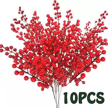 1/2/5/10 шт. Рождественские красные ягоды 14 ягод искусственные цветы фрукты вишни растения домашнее украшение для рождественской вечеринки подарок своими руками