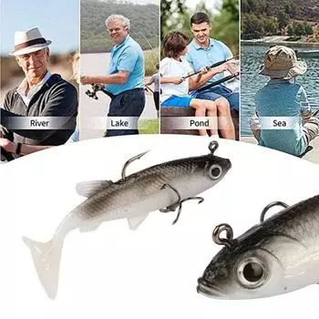 1/2/5 шт., 8 см/14 г, мягкая рыболовная приманка с крючком, Т-образный хвост, реалистичные 3D глаза, бионическая искусственная приманка, аксессуары для ловли карпа в пресной воде и соленой воде 1pc