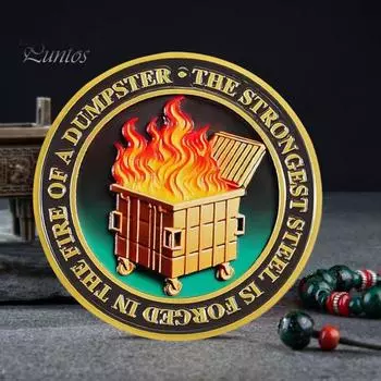 1/2/5 шт. монета в виде пламени мусорного контейнера, резная памятная медаль, медальон из металла, круглая коллекционная монета, украшение для домашнего офиса и стола 2pcs