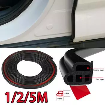 1/2/5M Уплотнительная лента для двери автомобиля, резиновая, двухслойная, герметизирующая, звукоизоляционная, водонепроницаемая, для двери, капота, багажника автомобиля