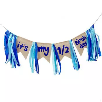 1/2 баннер на день рождения, детский стульчик для фотосессии, фон, гирлянда, украшение для ребенка синий