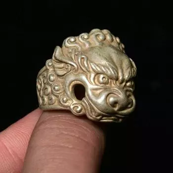 1,2-дюймовое редкое старинное китайское серебряное кольцо с изображением льва в виде льва в дворцовом стиле, кольца, статуэтки и скульптуры в подарок
