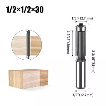 1/2 handle 12 handle extended trimming cutter woodworking milling cutter, trimming machine head bakelite milling engraving machine milling cutter extended trimming knife 1/2 * 1/2 * 30 black
