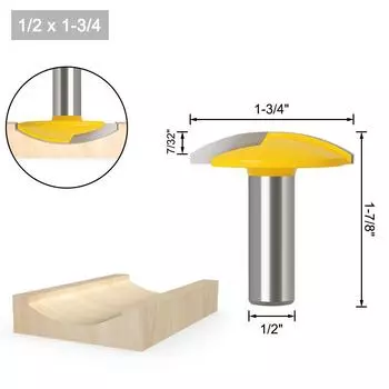 1/2 Handle Thin Round Bottom Knife Bowl Knife Engraving Machine Woodworking Milling Knife Router Knife Woodworking Engraving Knife Yellow Paint Thin flat bottom 1/2 * 1-3/4 yellow