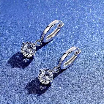 1/2 карата Муассанит с бриллиантом, 100% стерлинговое серебро 925 пробы, простые модные круглые серьги с четырьмя когтями, женские ювелирные изделия 2ct