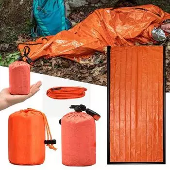 1/2 комплекта аварийного спального мешка со свистком для выживания, портативное термоодеяло, легкое водонепроницаемое, для кемпинга на открытом воздухе, для взрослых, для бивуака 1pc оранжевый