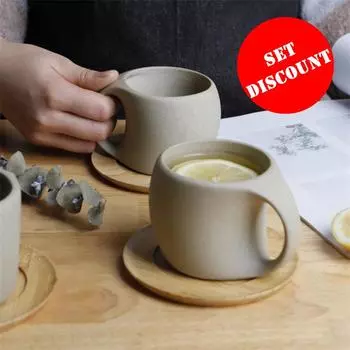 1/2 комплекта керамической кофейной кружки с ручкой и блюдцем, грубая керамическая чашка для молока, посуда для напитков, чайная посуда 220 мл