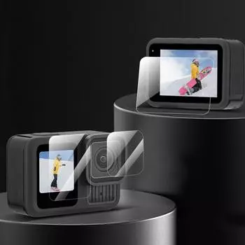 1/2 комплекта защитного стекла для экрана, прозрачная ультра-прозрачная защитная пленка для экрана + защитная пленка для объектива + передняя пленка для экрана для камеры GoPro Hero 13 Black