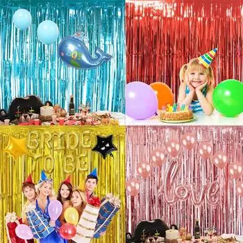 1,2 м/1,3 м кисточка из алюминиевой фольги металлическое сердце занавеска с кисточками на день рождения свадьба признание вечеринка фон украшение реквизит для фотосъемки 1*2M Gold