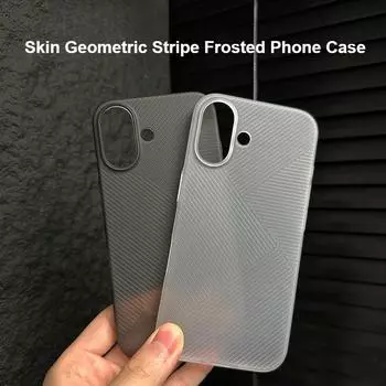 1,2 мм для iPhone 16 15 14 13 Pro Max Plus Модный простой ультратонкий прозрачный чехол с матовым геометрическим узором в полоску из ПК, противоударный чехол для телефона iPhone 16 Pro Max (Big Hole) прозрачный черный